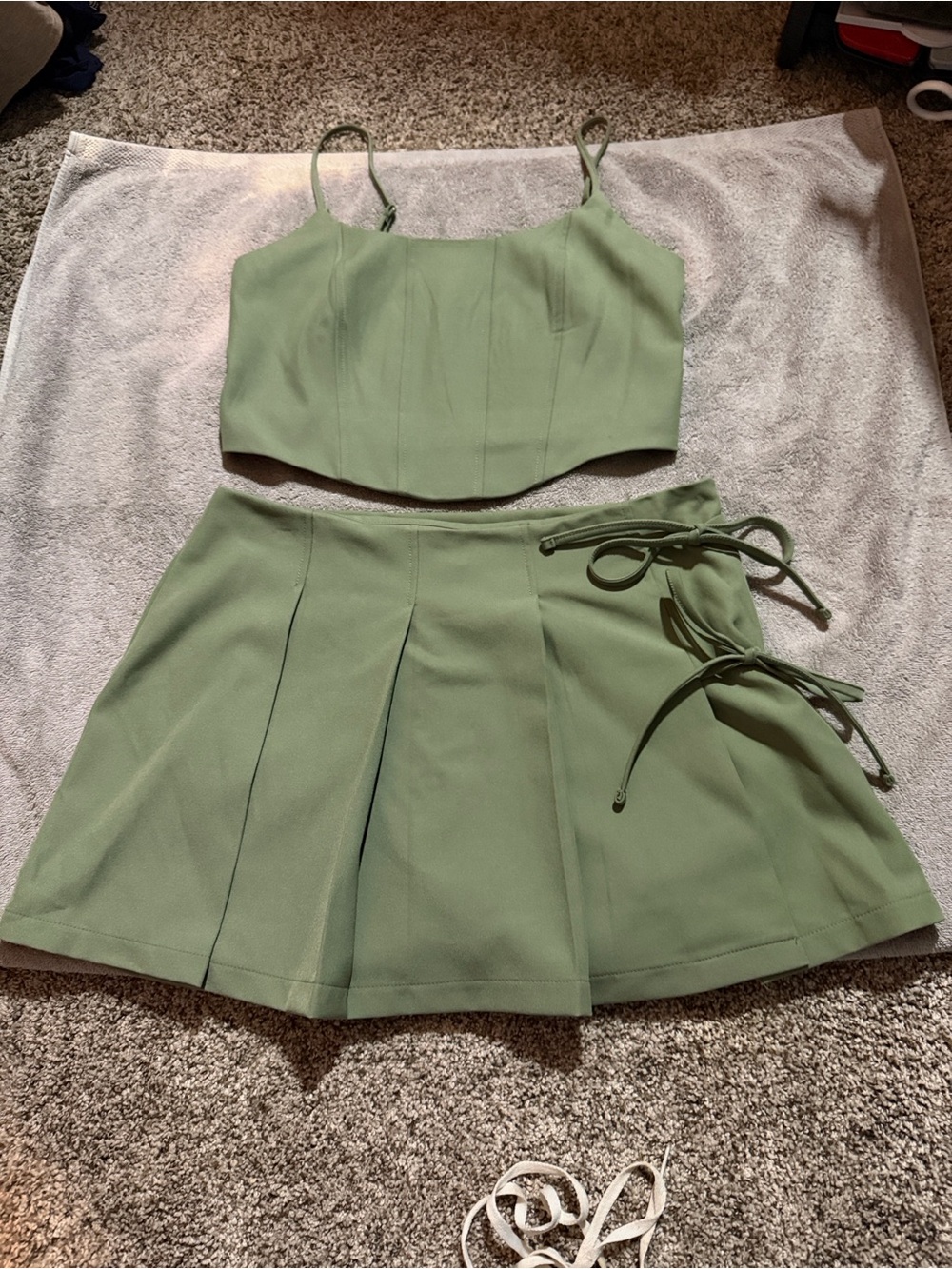 No Boundaries Sage Green Two-Piece Crop Top and Pleated Skirt Set
